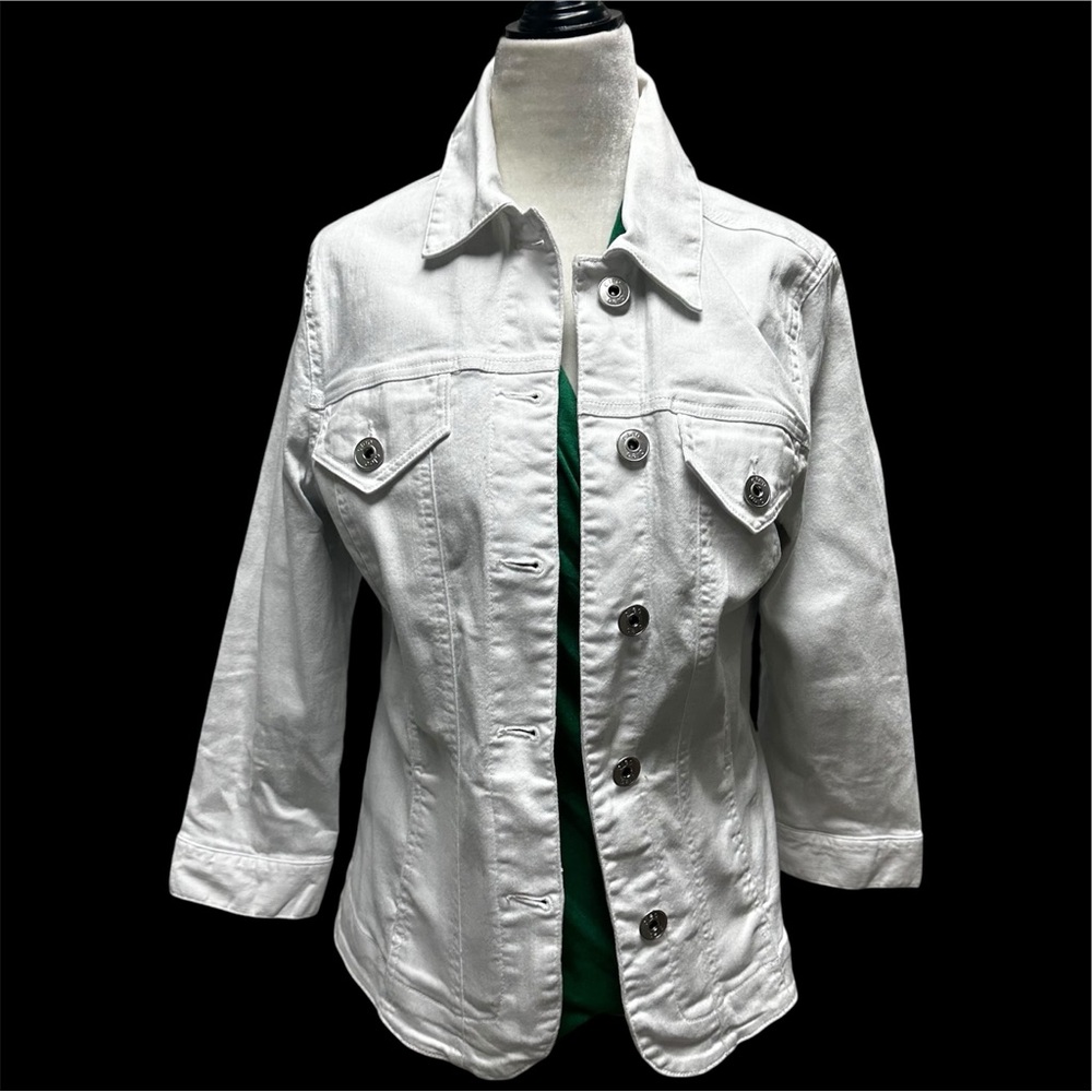 CLEO White Stretchy 3/4 Sleeve Denim Jacket S